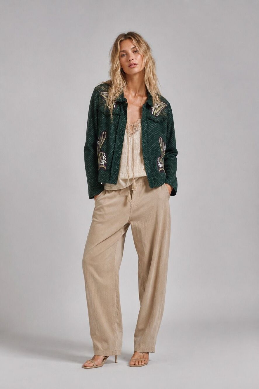 NWT Zara Woman Green Lambskin Suede Embroidered Jacket M (394)